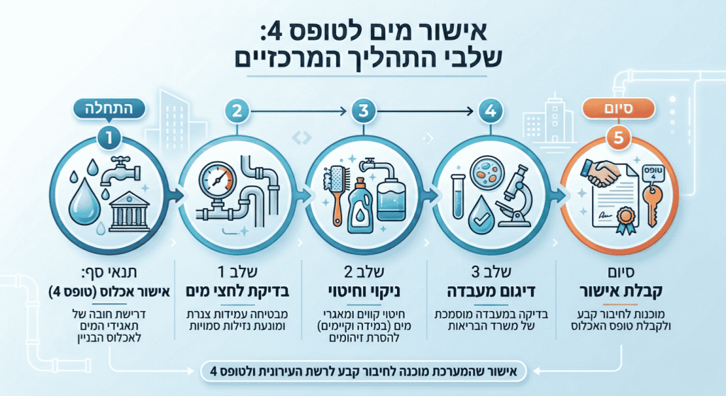 שלבי תהליך קבלת אישור מים לטופס 4