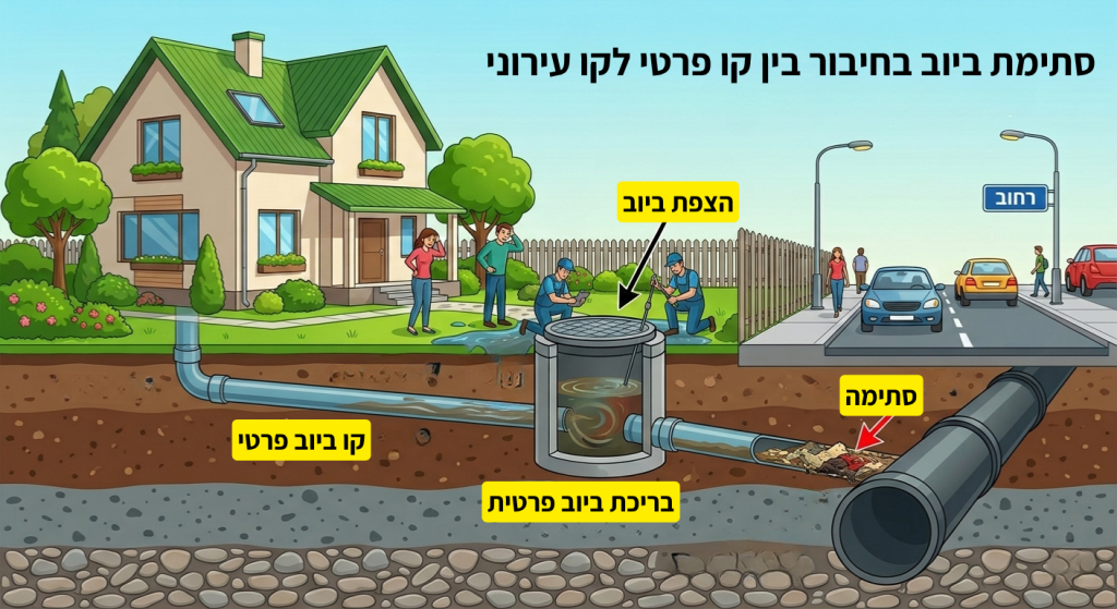 סתימת ביוב בין קו פרטי לעירוני